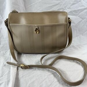 Vintage Etienne Aigner Taupe Leather Handbag Multi Pocket Gold Logo Shoulder Bag